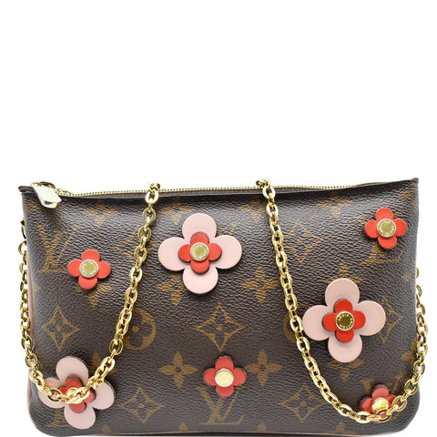 LOUIS VUITTON Blooming Flowers Pochette Monogram Canvas Chain Crossbody Bag Brown