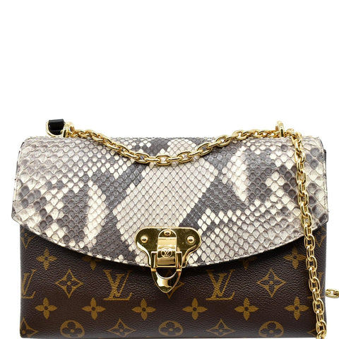 LOUIS VUITTON Saint Placide Monogram Canvas Python Crossbody Bag Brown