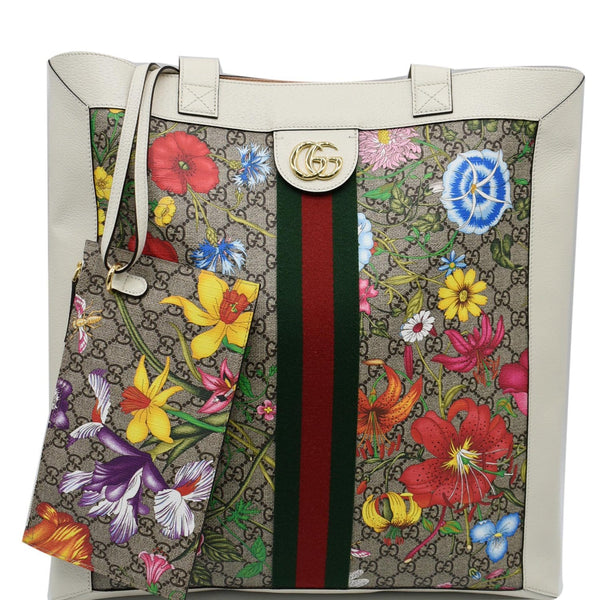 Gucci Ophidia GG Flora Vertical Shopping Tote Bag White