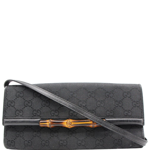 GUCCI Bamboo GG Monogram Canvas Clutch Bag Black