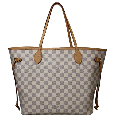 LOUIS VUITTON Neverfull MM Damier Azur Tote Shoulder Bag White