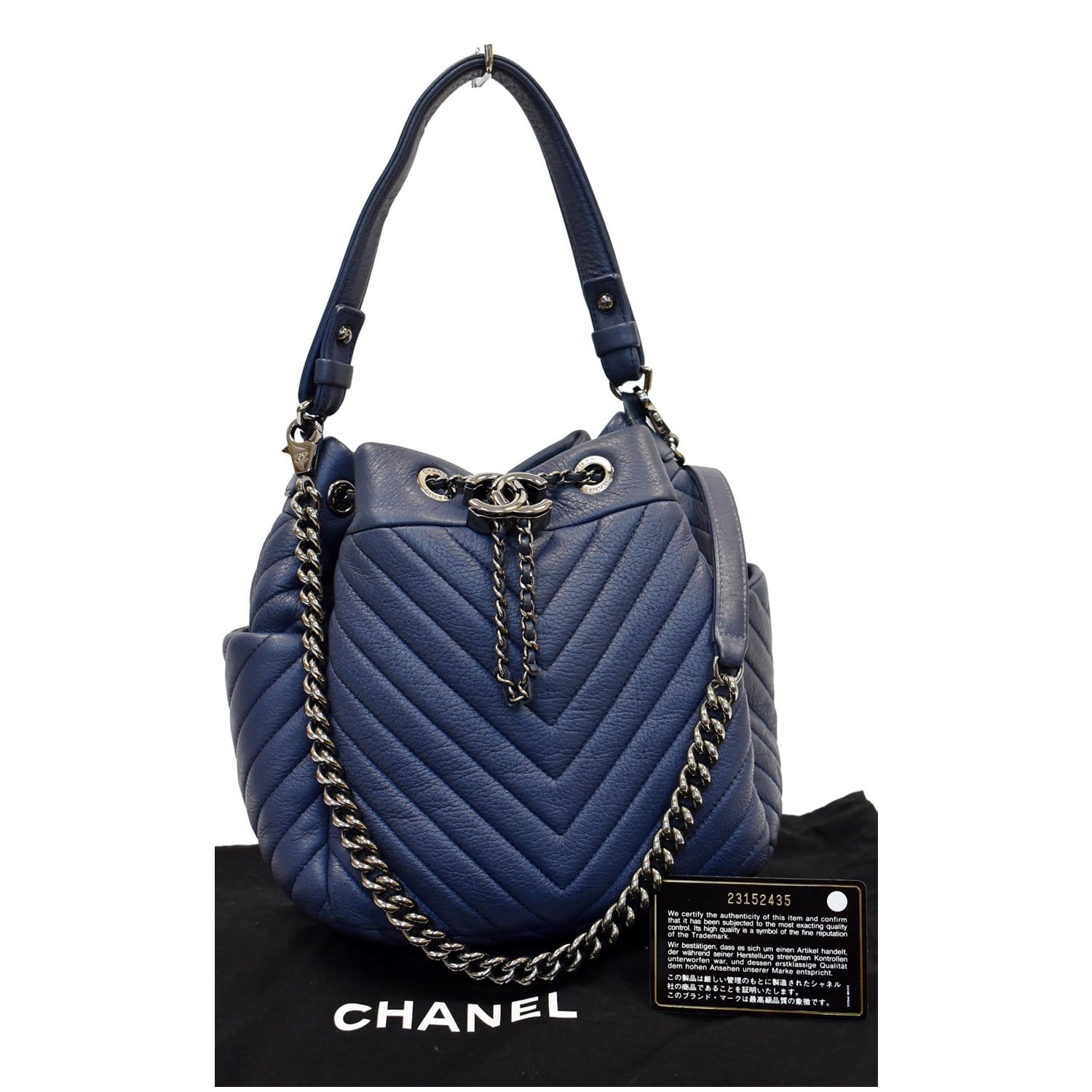 Chanel Chevron Small CC Bucket Deerskin Drawstring Bag
