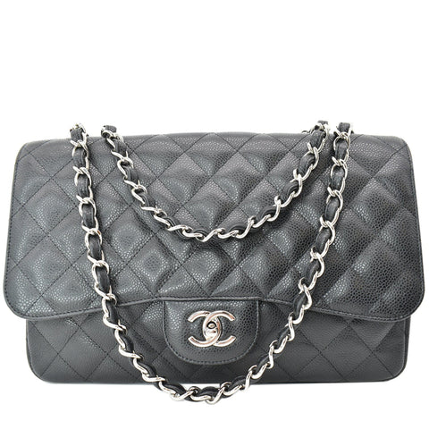 CHANEL Jumbo Classic Single Flap Caviar Leather Shoulder Bag Black