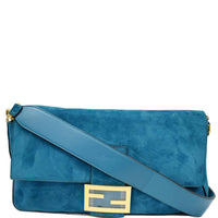 Fendi Baguette Large Suede Shoulder Bag Blue - DDH