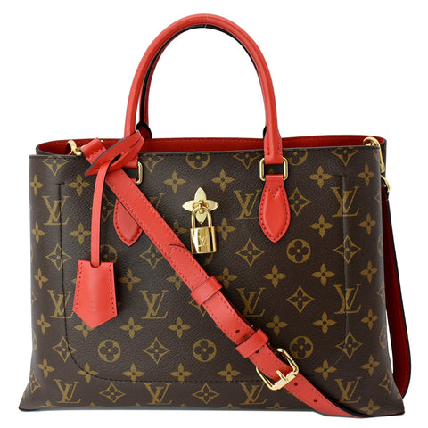 LOUIS VUITTON Flower Monogram Canvas Tote Bag Red