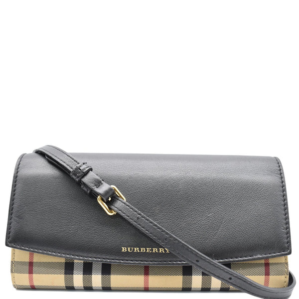 BURBERRY Henley House Check Leather Wallet On Chain Crossbody Bag Black