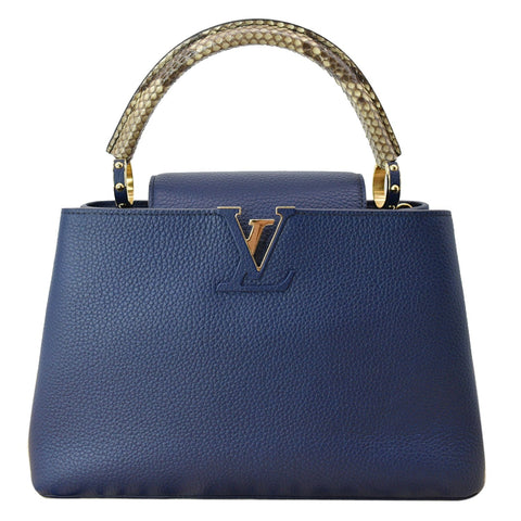 LOUIS VUITTON Capucines MM Taurillon Python Leather Satchel Bag Blue