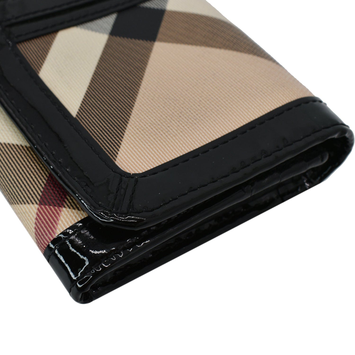 Burberry Black Leather Plaid Print Continental Wallet