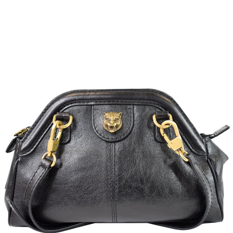 GUCCI GG Re(Belle) Tiger Head Leather Crossbody Bag Black 524620
