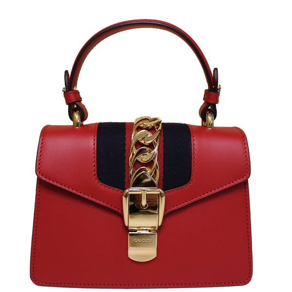 GUCCI Sylvie Mini Leather Crossbody Bag Red 470270