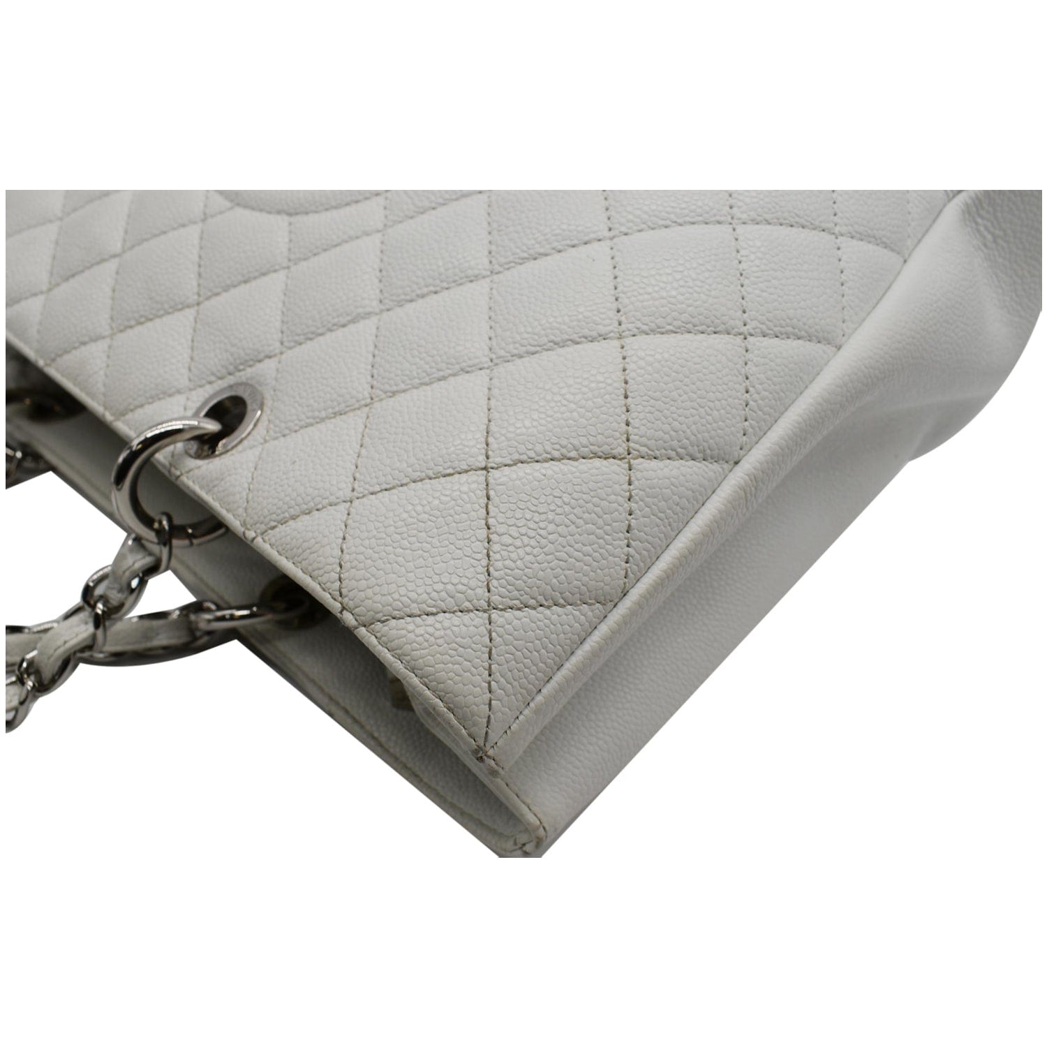 CHANEL XL Grand Quilted Caviar Leather Shopping Tote Bag White- 15% OF