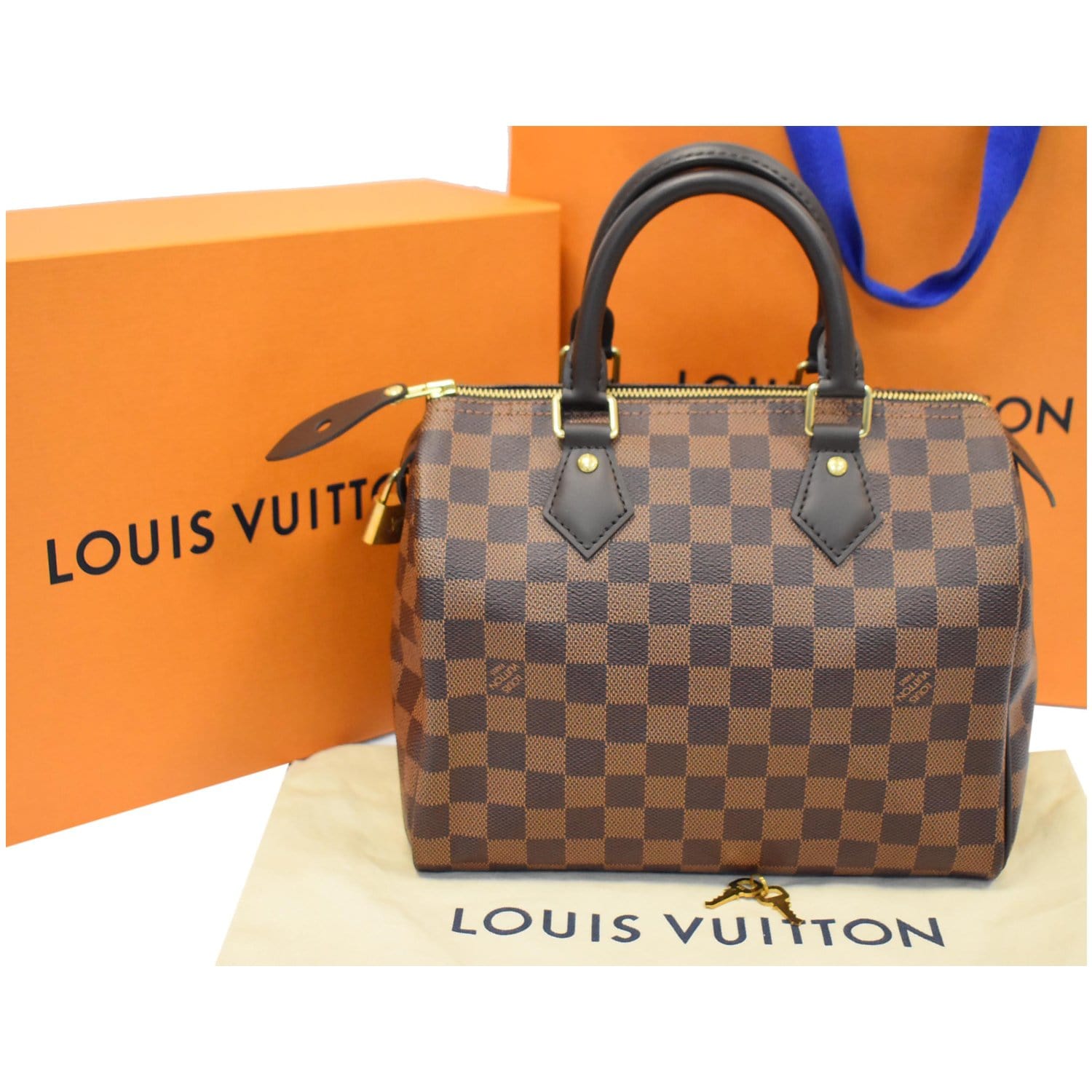 Louis Vuitton Speedy 25 Damier Ebene Satchel Bag Brown