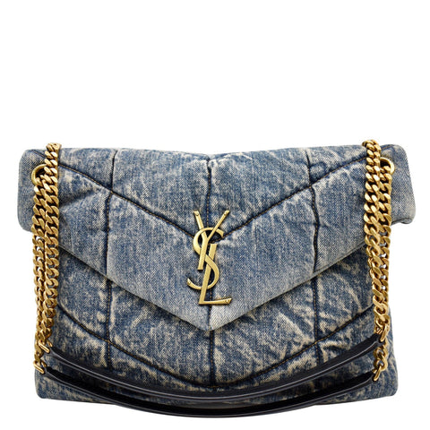 YVES SAINT LAURENT Vintage Puffer Medium Denim Canvas Shoulder Bag Blue