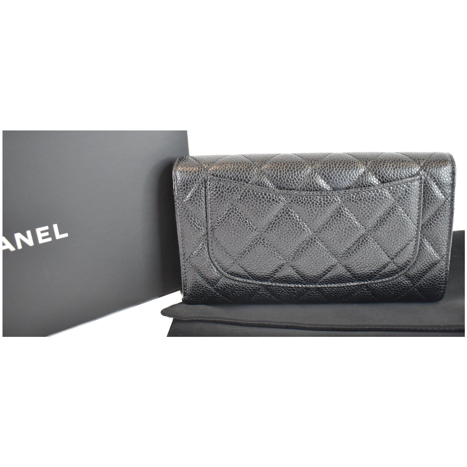 Chanel Large Flap Quilted Caviar Leather Wallet Black