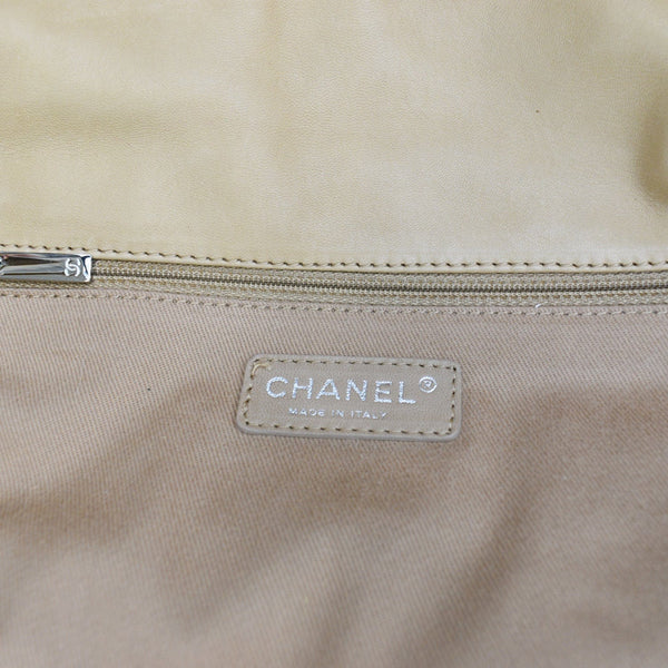 Chanel Classic Flap Lambskin Leather Tote Bag Beige/Black