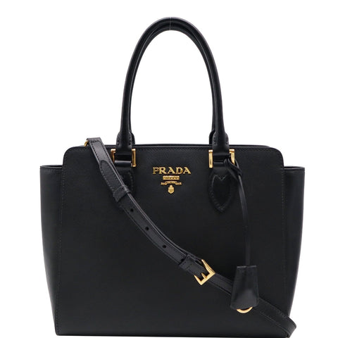 PRADA Top Handle Saffiano Leather Tote Crossbody Bag Black