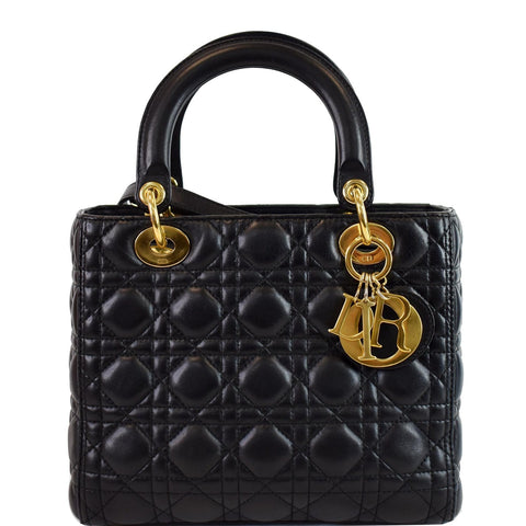 CHRISTIAN DIOR Medium Lady Dior Lambskin Shoulder Bag Black