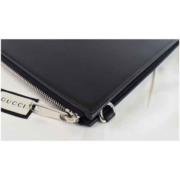 GUCCI Blade Embroidery Leather Wristlet Pouch Black 597678