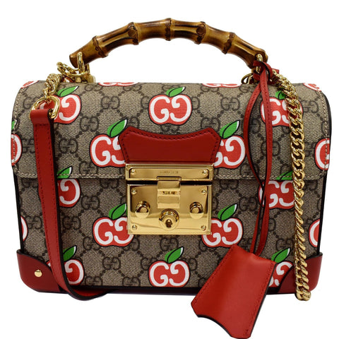 GUCCI Padlock Small GG Supreme Bamboo Top Handle Shoulder Bag Beige 603221