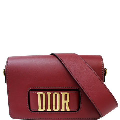 CHRISTIAN DIOR Dio(r)evolution Flap Calfskin Shoulder Bag Dark Red