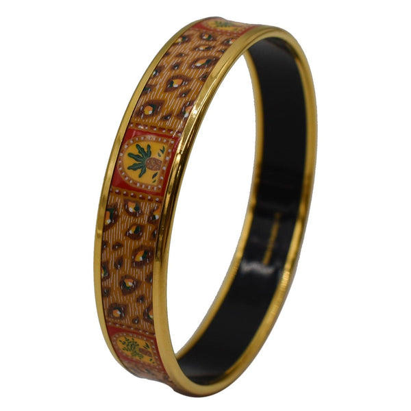 Preowned Hermes Enamel Printed Bangle Bracelet Golden