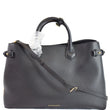 BURBERRY Large Banner House Check Leather  Tote Shoulder Bag Black