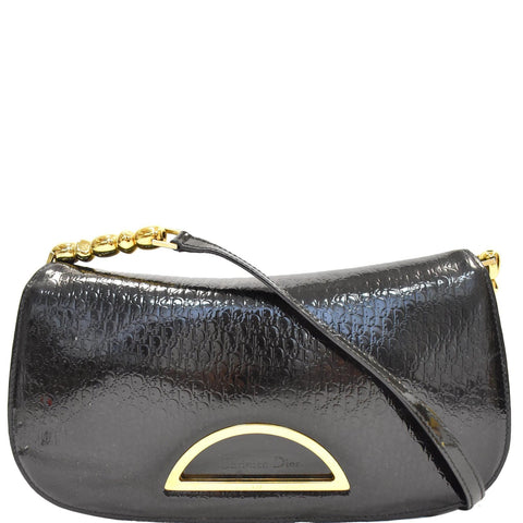CHRISTIAN DIOR Maris Pearl Patent Monogram Shoulder Bag Black