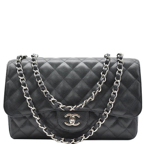CHANEL Jumbo Classic Single Flap Caviar Leather Shoulder Bag Black