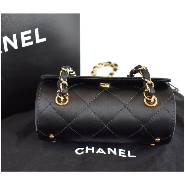 CHANEL Sac Divers Quilted Satin Baguette Bag Black
