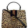 GUCCI Leopard Print Sylvie Medium Calf Hair Top Handle Bag Beige 431665