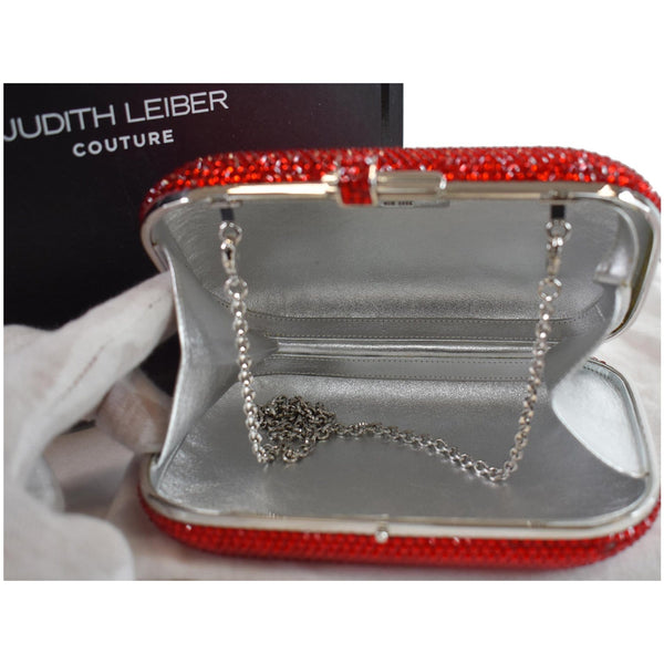 Judith Leiber Slide Lock Crystal Chain Bag front opened