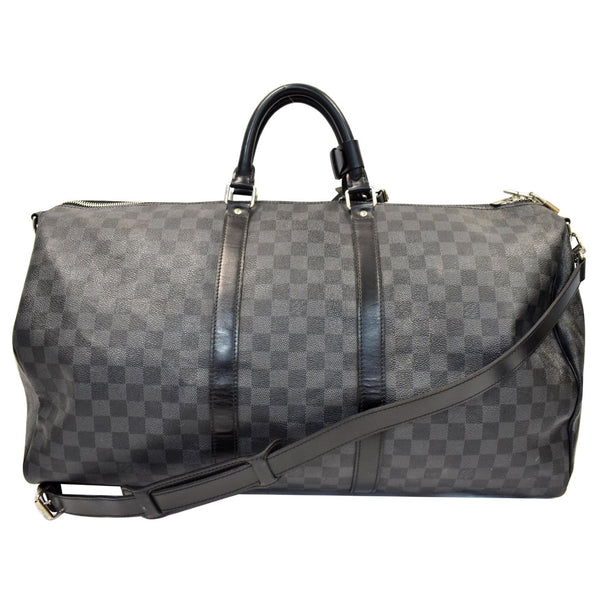 LOUIS VUITTON Keepall Bandouliere 55 Damier Graphite Travel Bag Black