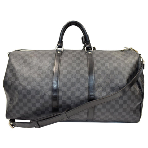LOUIS VUITTON Keepall Bandouliere 55 Damier Graphite Travel Bag Black
