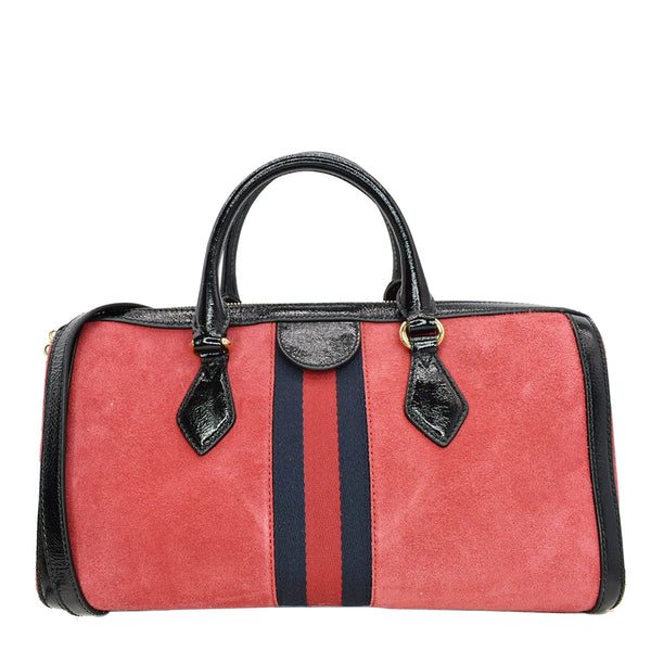 GUCCI Ophidia Medium Suede Top Handle Boston Bag Red 524532