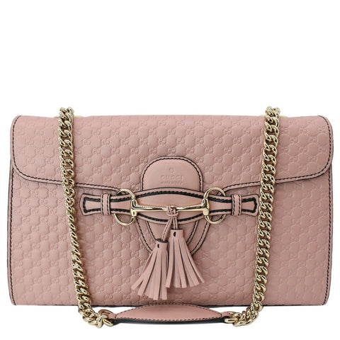 GUCCI Emily Medium GG Guccissima Leather Chain Shoulder Bag Light Pink 449635