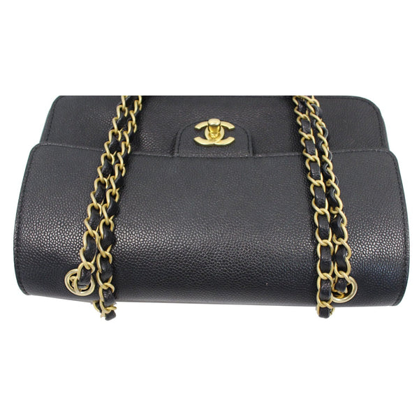 CHANEL Classic Pure Caviar Medium Double Flap Leather Shoulder Bag Black