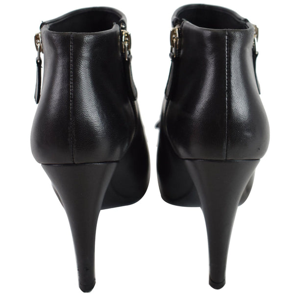 CHANEL Camellia Front Ankle Leather Heel Boots Black US 7.5