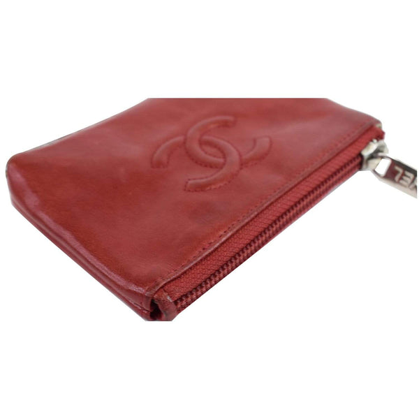 Chanel CC Key Ring Lambskin Leather Coin Case zipper wallet
