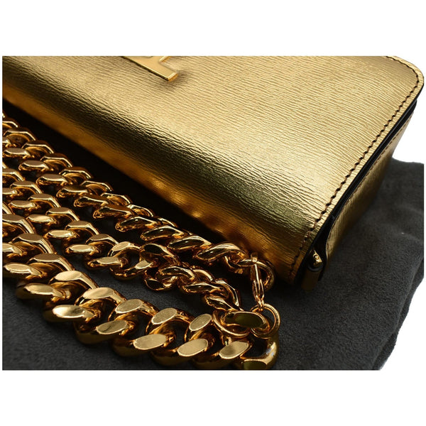 TOM FORD Triple Chain Small Embellished Metallic Leather Shoulder Bag Gold