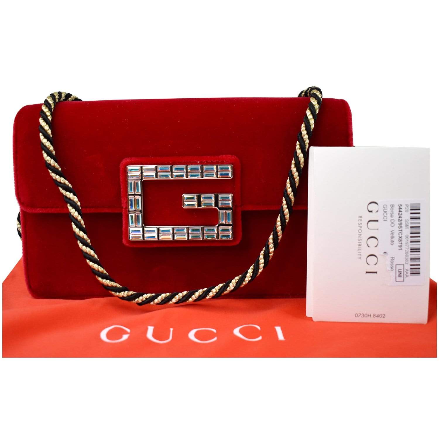 Gucci Broadway Crystal G Velvet Shoulder Bag in Red