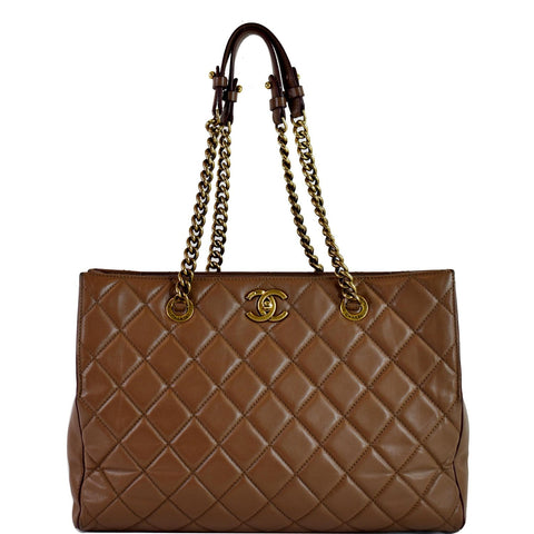 CHANEL Quilted Leather Perfect Edge Shopper Tote Brown