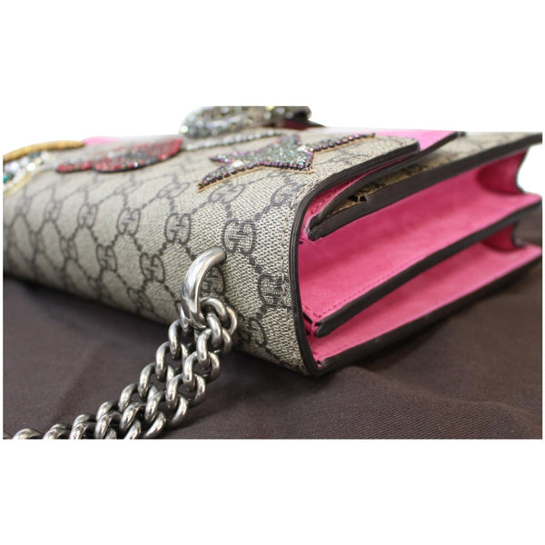 GUCCI Dionysus Embroidered Medium GG Supreme Shoulder Bag Beige