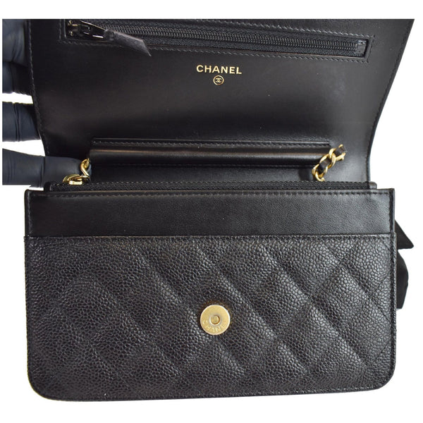 Gucci CC Filigree WOC Wallet On Chain Caviar Bag Black front view