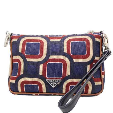 PRADA Check Printed Wristlet Pouch Multicolor