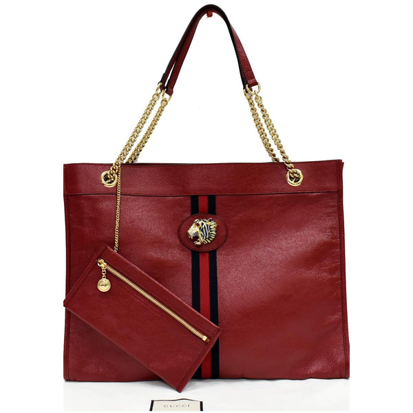 GUCCI Rajah Large Leather Tote Shoulder Bag Red 537219