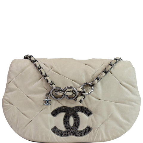 CHANEL Iridescent Calfskin Leather Crossbody Bag Beige