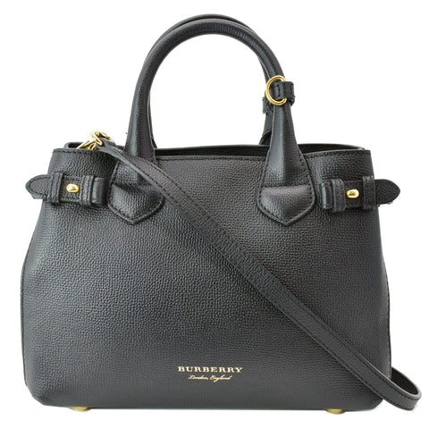 BURBERRY Derby Banner Small House Check Leather Tote Shoulder Bag Black