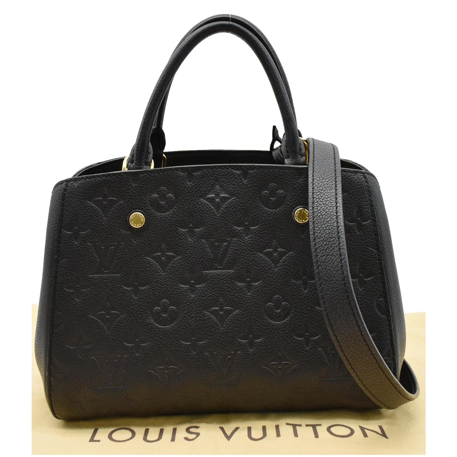 Louis Vuitton Montaigne BB in black empreinte leather now available. Click  to shop.
