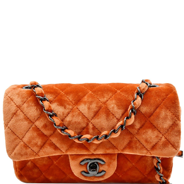 Chanel Small Flap Quilted Velvet Crossbody Bag Coral