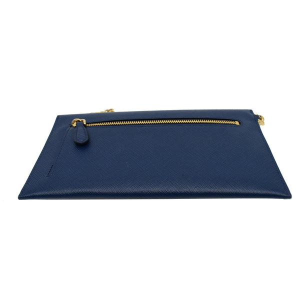 Prada Envelope Leather Chain Clutch Blue - gold chain